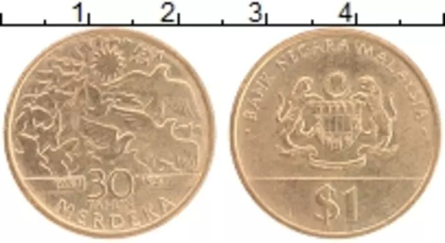 Монета рингит Малайзии 1987 года Бронза 30 лет независимости