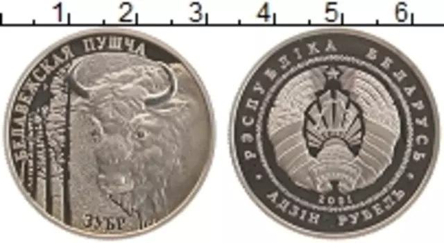 Монета рубль Беларуси 2001 года Медно-никель Зубр