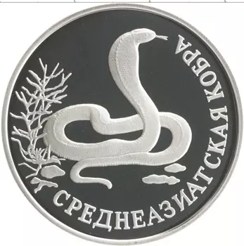 Монета рубль России 1994 года Серебро Красная книга - Среднеазиатская кобра