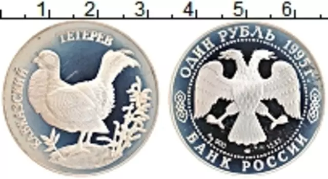 Монета рубль России 1995 года Серебро Кавказский тетерев