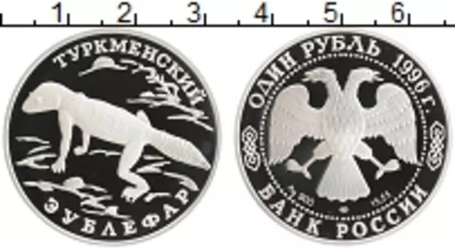 Монета рубль России 1996 года Серебро Красная книга - Туркменский эублефар