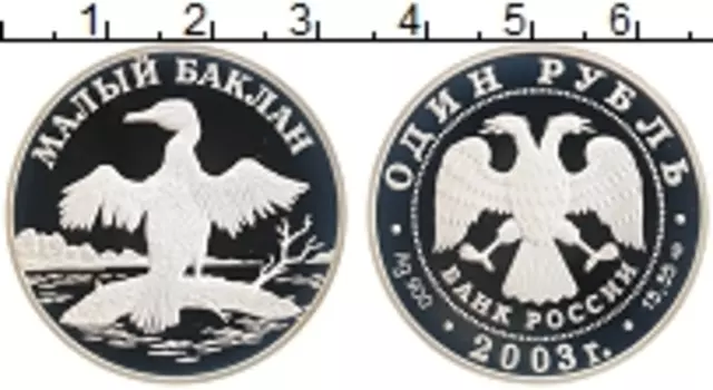 Монета рубль России 2003 года Серебро Малый баклан