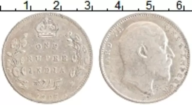 Монета рупия Британской Индии 1907 года Серебро Эдуард VII