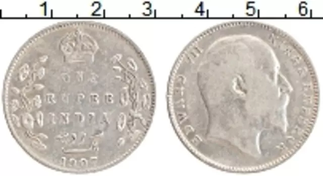 Монета рупия Британской Индии 1907 года Серебро Эдуард VII