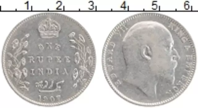 Монета рупия Индии 1907 года Серебро Эдуард VII