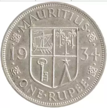 Монета рупия Маврикия 1934 года Серебро Георг V