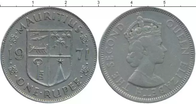 Монета рупия Маврикия 1971 года Медно-никель Елизавета II