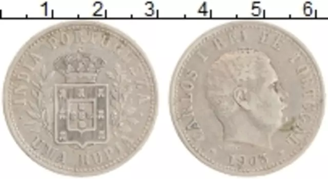 Монета рупия Португальской Индии 1903 года Серебро Карлуш I