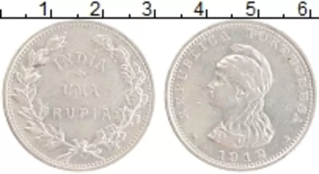 Монета рупия Португальской Индии 1912 года Серебро