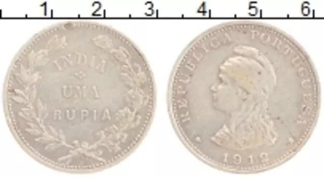 Монета рупия Португальской Индии 1912 года Серебро