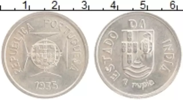 Монета рупия Португальской Индии 1935 года Серебро