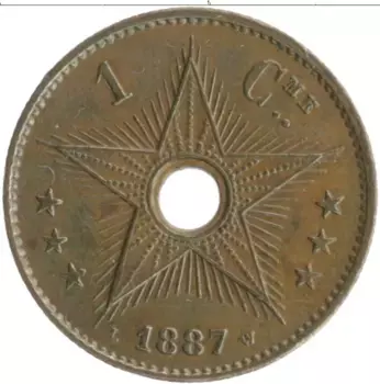 Монета сантим Бельгийского Конго 1887 года Медь Леопольд II