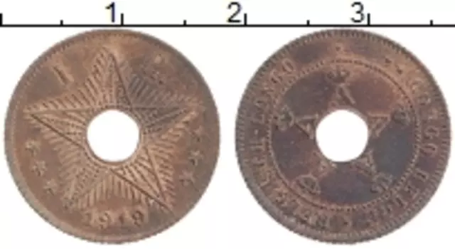 Монета сантим Бельгийского Конго 1919 года Бронза