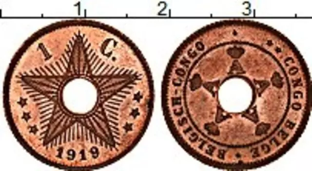 Монета сантим Бельгийского Конго 1919 года Бронза