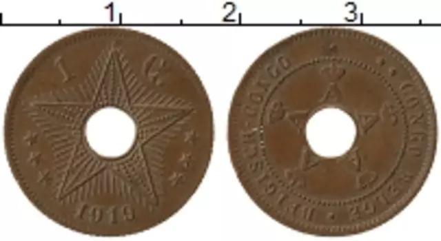 Монета сантим Бельгийского Конго 1919 года Бронза Альберт I