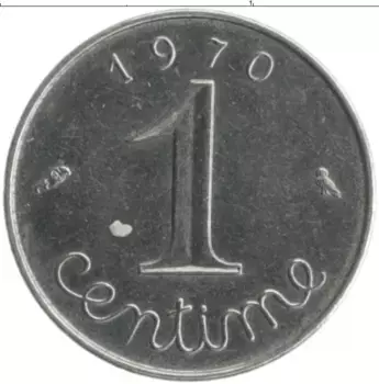Монета сантим Франции 1970 года Медно-никель
