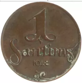 Монета сантим Латвии 1928 года Бронза