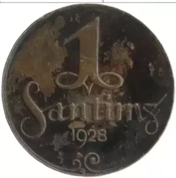 Монета сантим Латвии 1928 года Бронза
