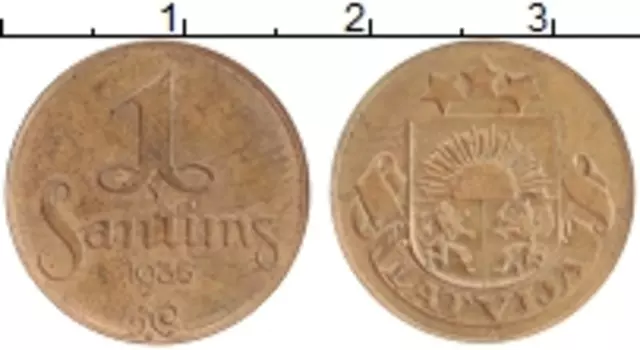 Монета сантим Латвии 1935 года Бронза