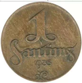 Монета сантим Латвии 1935 года Бронза