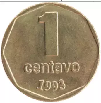 Монета сентаво Аргентины 1993 года Латунь