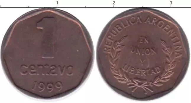Монета сентаво Аргентины 1999 года Бронза