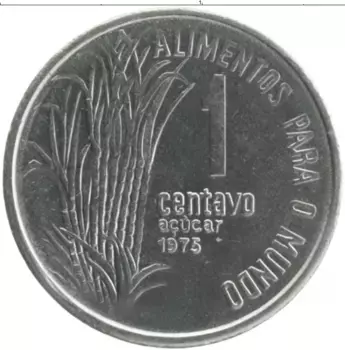 Монета сентаво Бразилии 1975 года Медно-никель ФАО