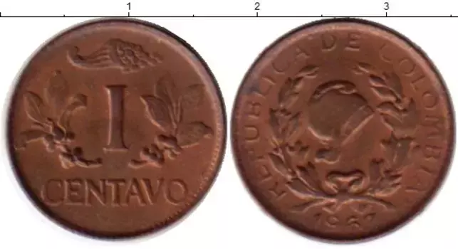 Монета сентаво Колумбии 1967 года Бронза