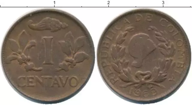 Монета сентаво Колумбии 1969 года Бронза