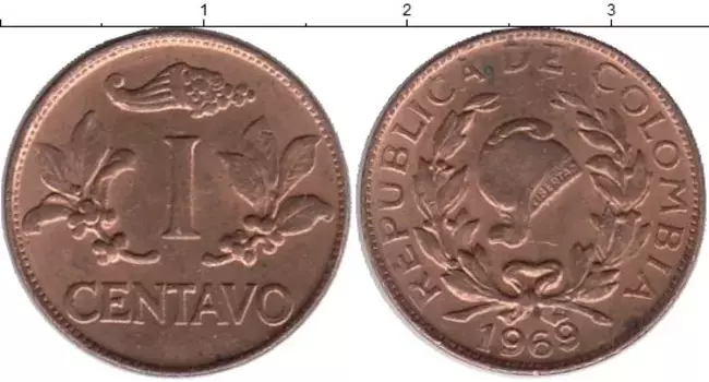 Монета сентаво Колумбии 1969 года Бронза Цветы