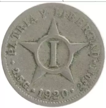 Монета сентаво Кубы 1920 года Медно-никель
