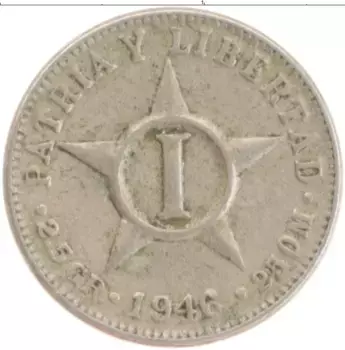 Монета сентаво Кубы 1946 года Медно-никель