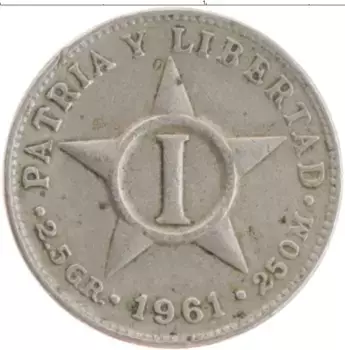 Монета сентаво Кубы 1961 года Медно-никель