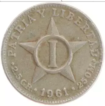Монета сентаво Кубы 1961 года Медно-никель