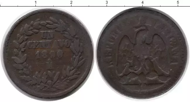 Монета сентаво Мексики 1890 года Медь