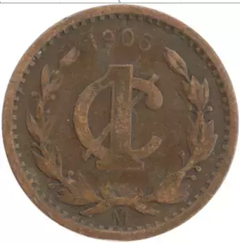 Монета сентаво Мексики 1906 года Бронза