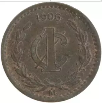 Монета сентаво Мексики 1906 года Бронза