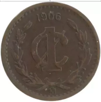 Монета сентаво Мексики 1906 года Бронза