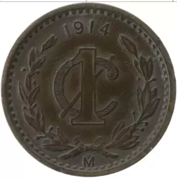 Монета сентаво Мексики 1914 года Бронза