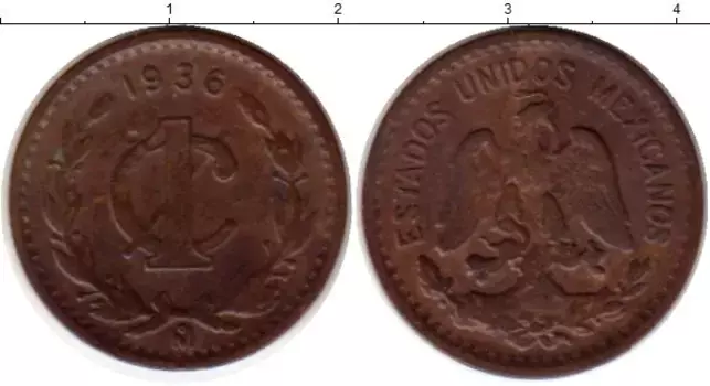 Монета сентаво Мексики 1936 года Бронза
