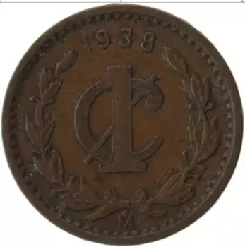 Монета сентаво Мексики 1938 года Бронза
