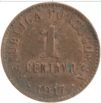 Монета сентаво Португалии 1917 года Бронза