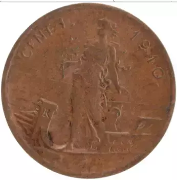 Монета сентесим Италии 1910 года Медь Витторио Эммануил III