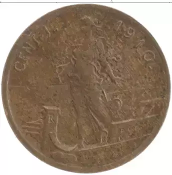 Монета сентесимо Италии 1910 года Медь Виктор Эммануил III
