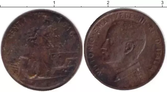 Монета сентесимо Италии 1910 года Медь Виктор Эммануил III