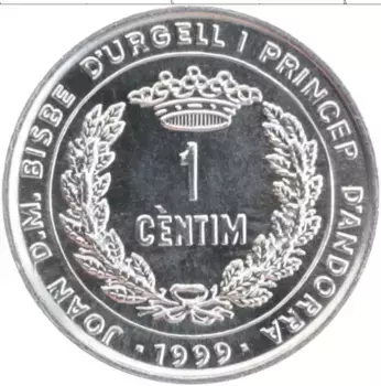 Монета сентим Андорры 1999 года Алюминий ФАО