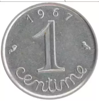 Монета сентим Франции 1967 года Медно-никель