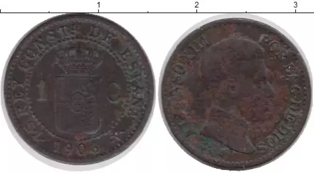 Монета сентим Испании 1906 года Бронза Альфонсо XIII