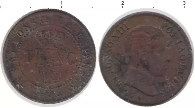 Монета сентим Испании 1906 года Бронза Альфонсо XIII