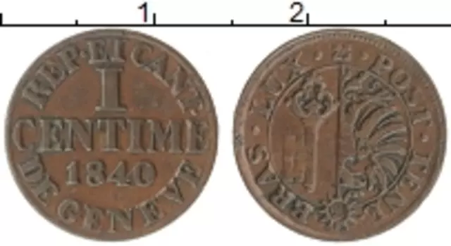 Монета сентим Женевы 1840 года Медь
